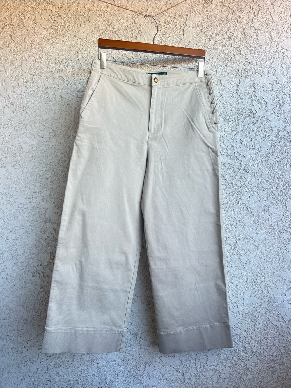 Ralph Lauren Light Beige Wide-Leg Chinos with Side Lace-Up